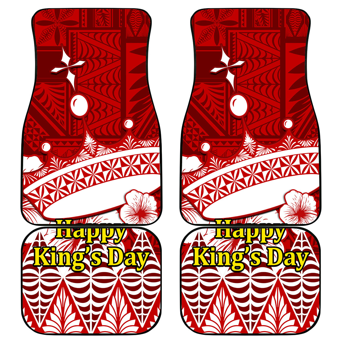 Personalised Tonga King Tupou I Day Car Mats Tongan Ngatu Pattern With Crown - Wonder Print Shop