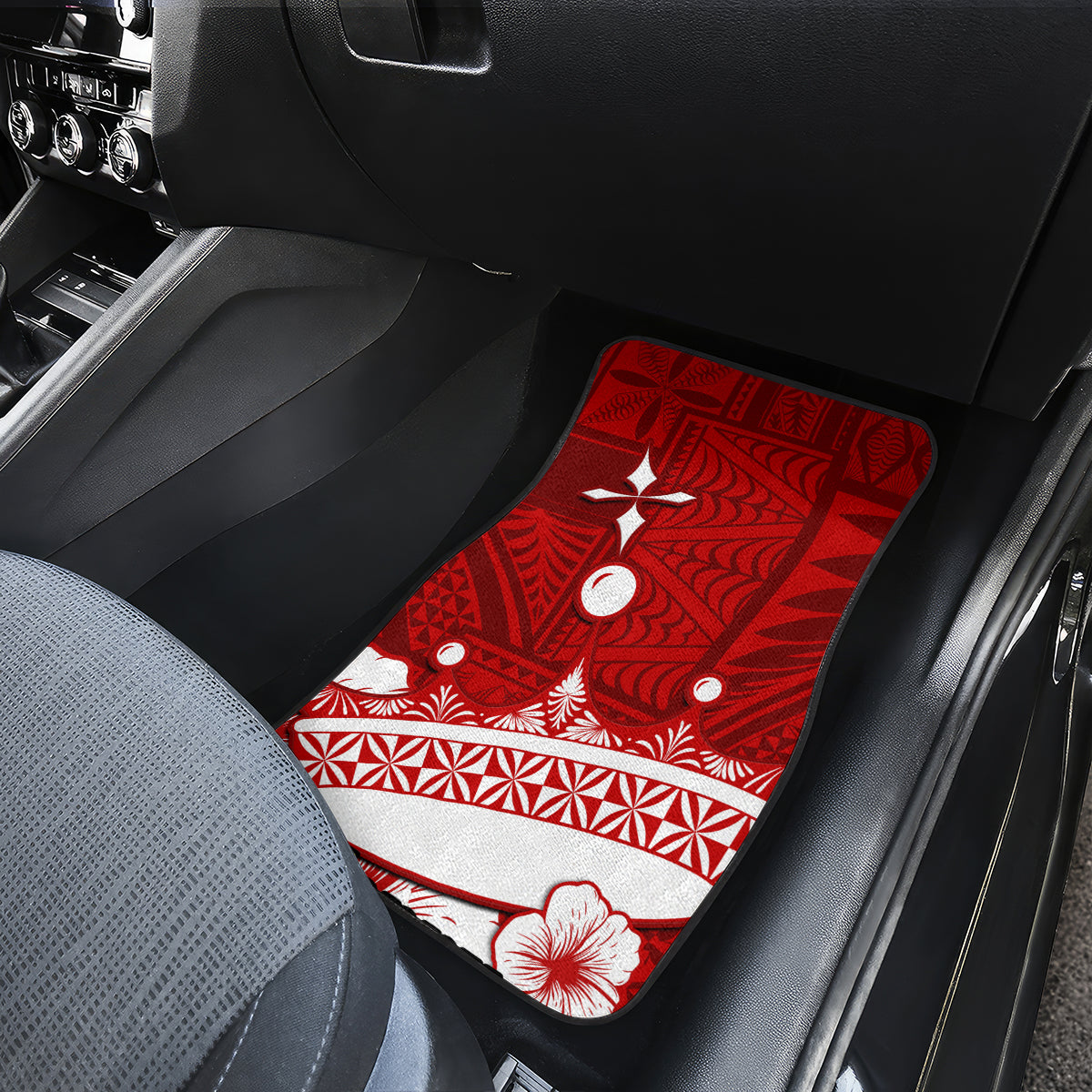 Personalised Tonga King Tupou I Day Car Mats Tongan Ngatu Pattern With Crown - Wonder Print Shop