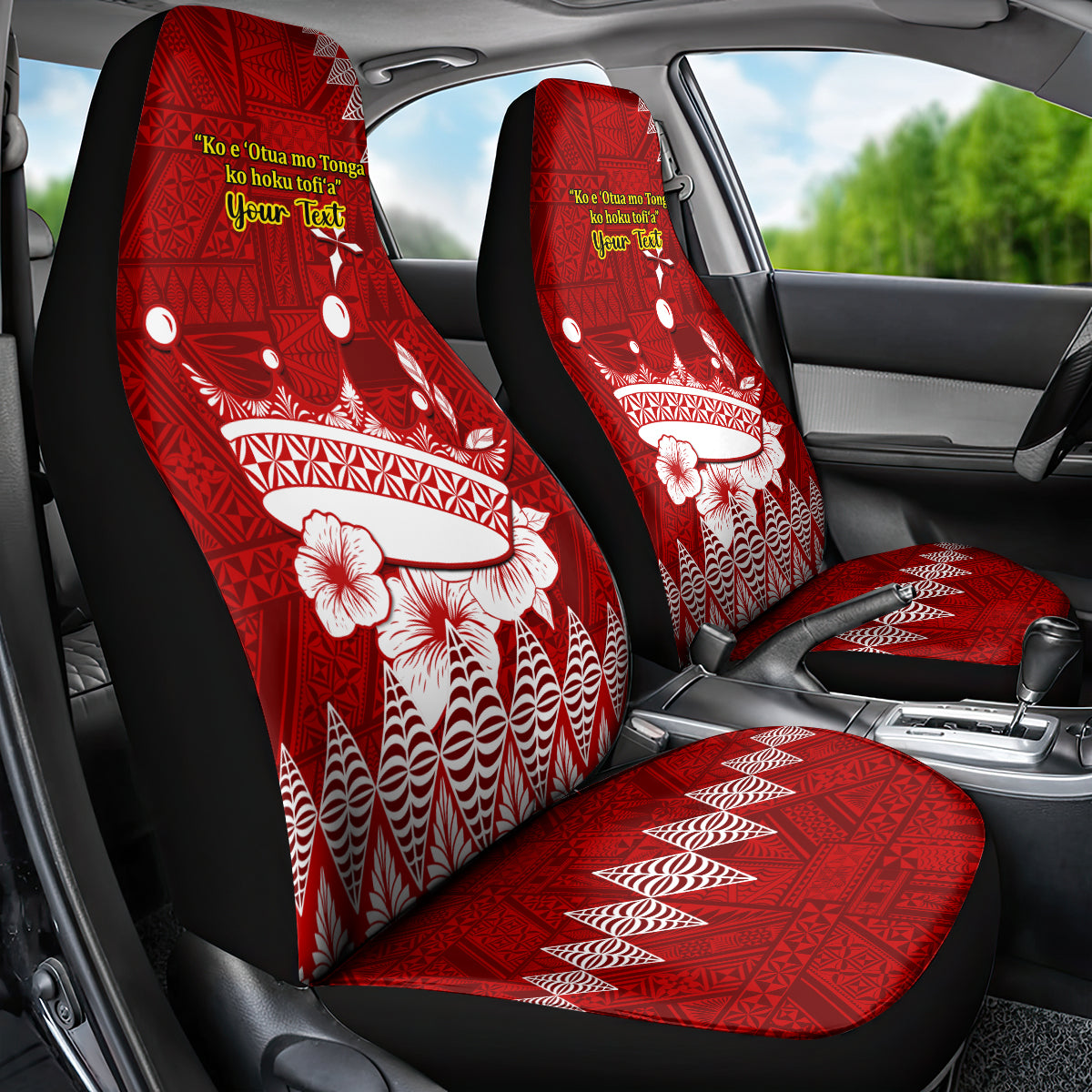 Personalised Tonga King Tupou I Day Car Seat Cover Tongan Ngatu Pattern With Crown - Wonder Print Shop