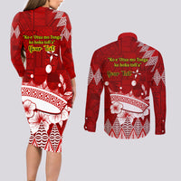 Personalised Tonga King Tupou I Day Couples Matching Long Sleeve Bodycon Dress and Long Sleeve Button Shirt Tongan Ngatu Pattern With Crown - Wonder Print Shop