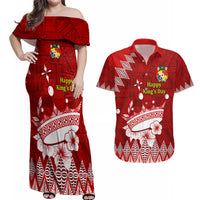 Personalised Tonga King Tupou I Day Couples Matching Off Shoulder Maxi Dress and Hawaiian Shirt Tongan Ngatu Pattern With Crown - Wonder Print Shop
