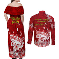 Personalised Tonga King Tupou I Day Couples Matching Off Shoulder Maxi Dress and Long Sleeve Button Shirt Tongan Ngatu Pattern With Crown - Wonder Print Shop