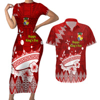 Personalised Tonga King Tupou I Day Couples Matching Short Sleeve Bodycon Dress and Hawaiian Shirt Tongan Ngatu Pattern With Crown - Wonder Print Shop