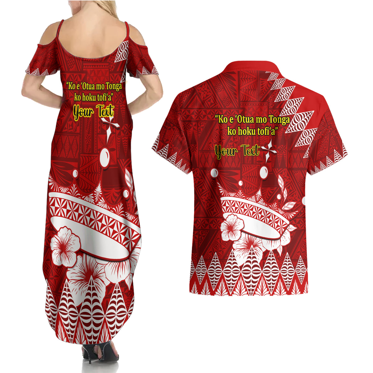 Personalised Tonga King Tupou I Day Couples Matching Summer Maxi Dress and Hawaiian Shirt Tongan Ngatu Pattern With Crown - Wonder Print Shop