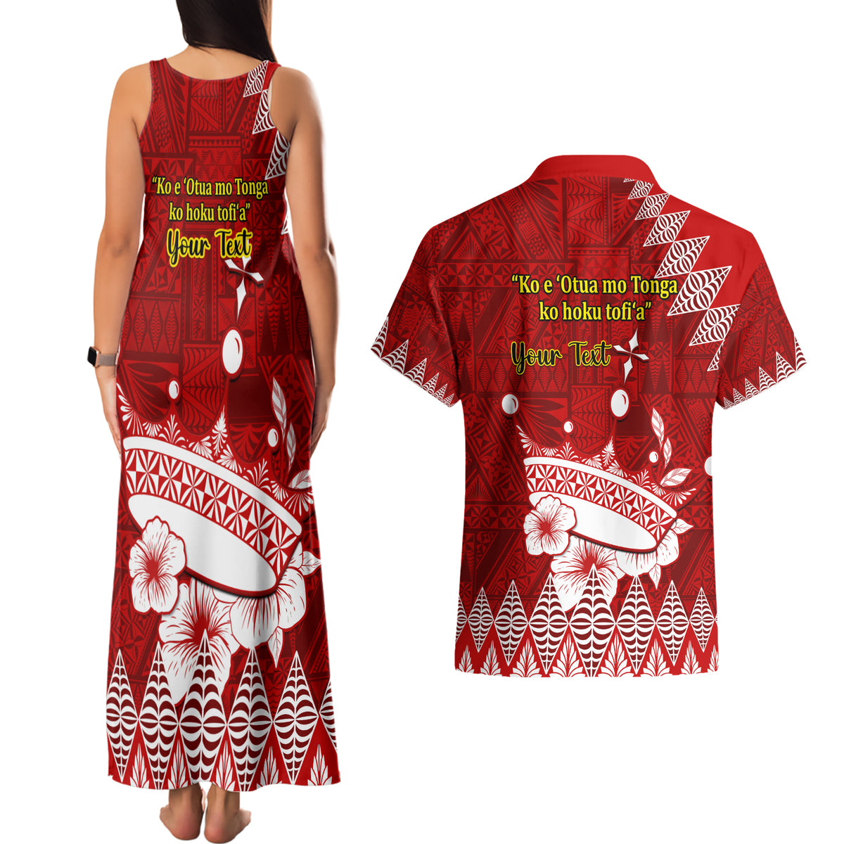 Personalised Tonga King Tupou I Day Couples Matching Tank Maxi Dress and Hawaiian Shirt Tongan Ngatu Pattern With Crown - Wonder Print Shop