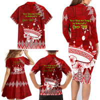 Personalised Tonga King Tupou I Day Family Matching Long Sleeve Bodycon Dress and Hawaiian Shirt Tongan Ngatu Pattern With Crown - Wonder Print Shop