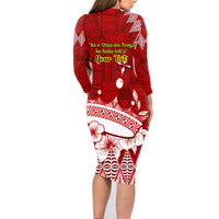 Personalised Tonga King Tupou I Day Family Matching Long Sleeve Bodycon Dress and Hawaiian Shirt Tongan Ngatu Pattern With Crown - Wonder Print Shop