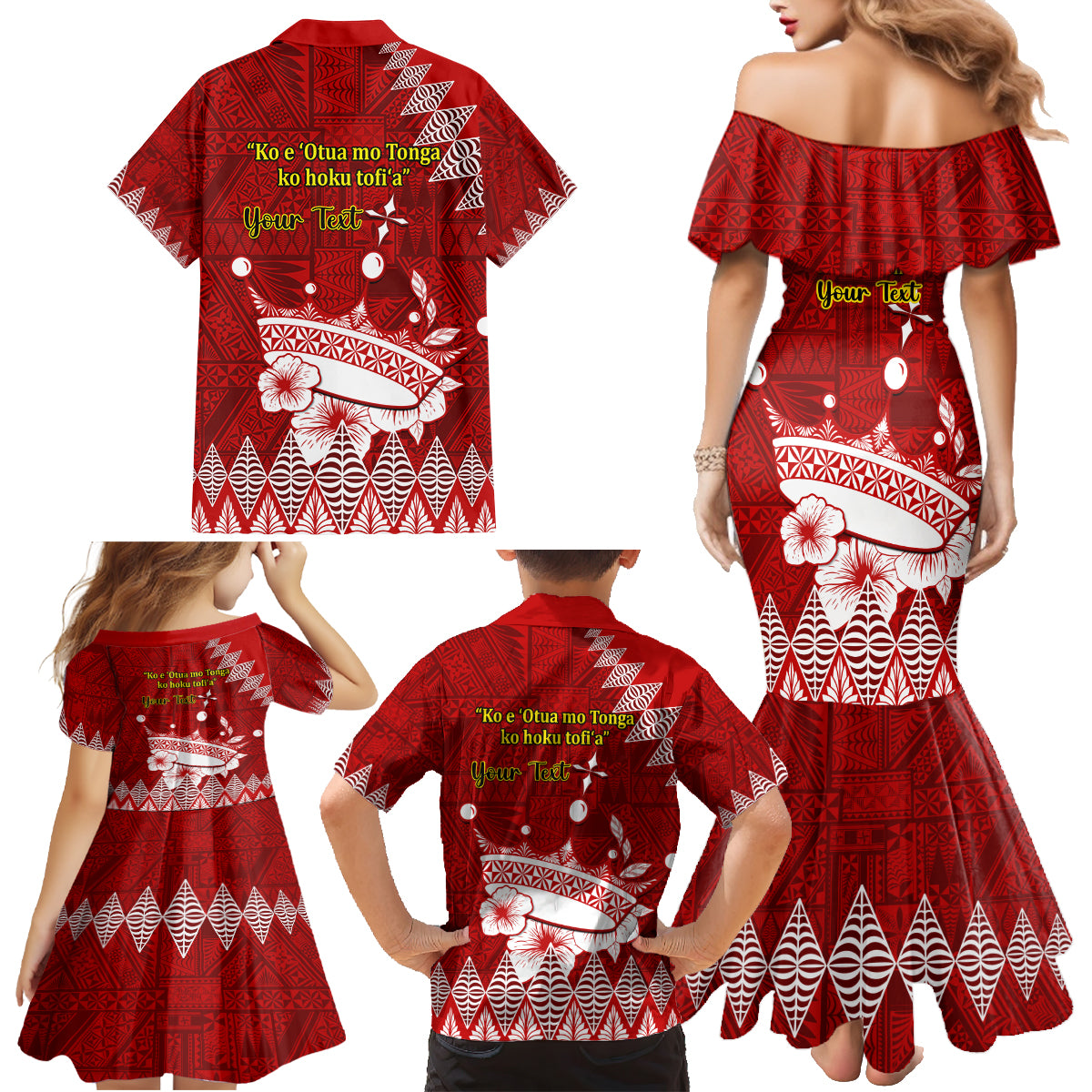 Personalised Tonga King Tupou I Day Family Matching Mermaid Dress and Hawaiian Shirt Tongan Ngatu Pattern With Crown - Wonder Print Shop