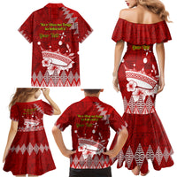 Personalised Tonga King Tupou I Day Family Matching Mermaid Dress and Hawaiian Shirt Tongan Ngatu Pattern With Crown - Wonder Print Shop