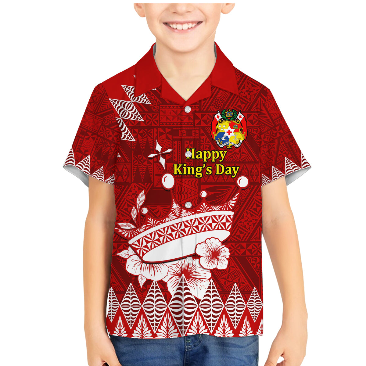 Personalised Tonga King Tupou I Day Family Matching Mermaid Dress and Hawaiian Shirt Tongan Ngatu Pattern With Crown - Wonder Print Shop