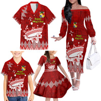 Personalised Tonga King Tupou I Day Family Matching Off Shoulder Long Sleeve Dress and Hawaiian Shirt Tongan Ngatu Pattern With Crown - Wonder Print Shop