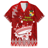 Personalised Tonga King Tupou I Day Family Matching Off Shoulder Long Sleeve Dress and Hawaiian Shirt Tongan Ngatu Pattern With Crown - Wonder Print Shop