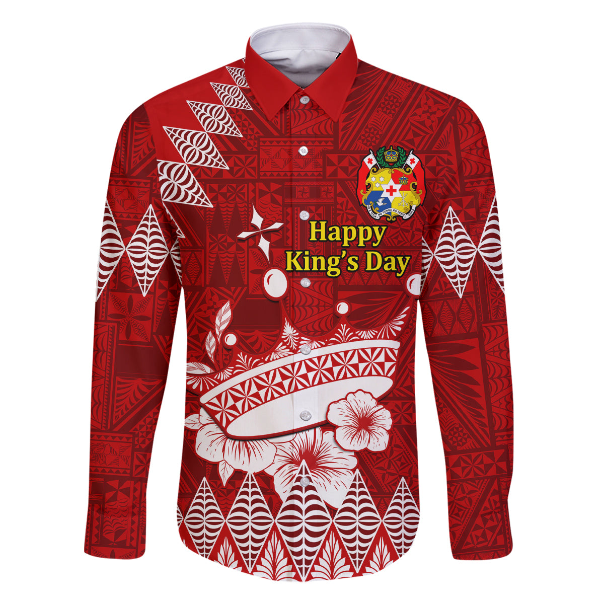 Personalised Tonga King Tupou I Day Family Matching Off Shoulder Long Sleeve Dress and Hawaiian Shirt Tongan Ngatu Pattern With Crown - Wonder Print Shop