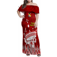 Personalised Tonga King Tupou I Day Family Matching Off Shoulder Maxi Dress and Hawaiian Shirt Tongan Ngatu Pattern With Crown - Wonder Print Shop