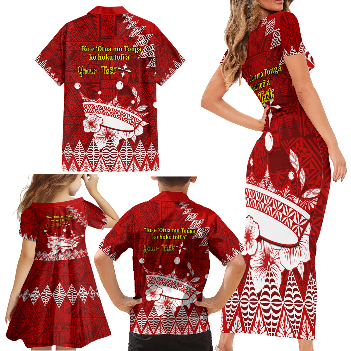 Personalised Tonga King Tupou I Day Family Matching Short Sleeve Bodycon Dress and Hawaiian Shirt Tongan Ngatu Pattern With Crown - Wonder Print Shop