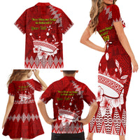 Personalised Tonga King Tupou I Day Family Matching Short Sleeve Bodycon Dress and Hawaiian Shirt Tongan Ngatu Pattern With Crown - Wonder Print Shop
