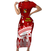 Personalised Tonga King Tupou I Day Family Matching Short Sleeve Bodycon Dress and Hawaiian Shirt Tongan Ngatu Pattern With Crown - Wonder Print Shop
