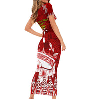 Personalised Tonga King Tupou I Day Family Matching Short Sleeve Bodycon Dress and Hawaiian Shirt Tongan Ngatu Pattern With Crown - Wonder Print Shop