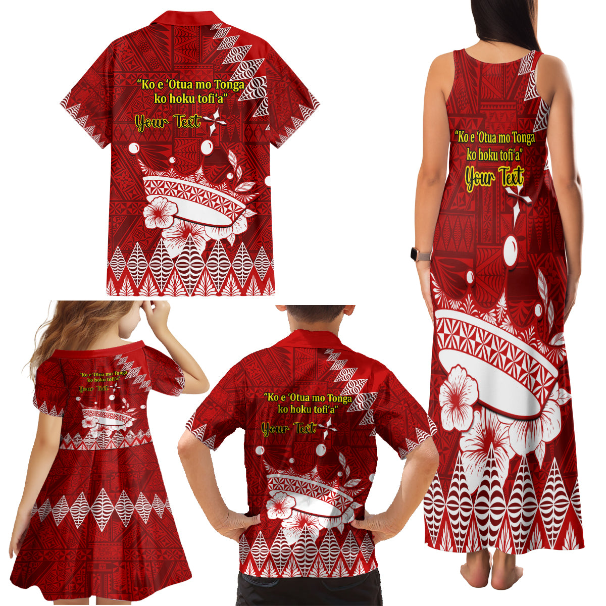 Personalised Tonga King Tupou I Day Family Matching Tank Maxi Dress and Hawaiian Shirt Tongan Ngatu Pattern With Crown - Wonder Print Shop