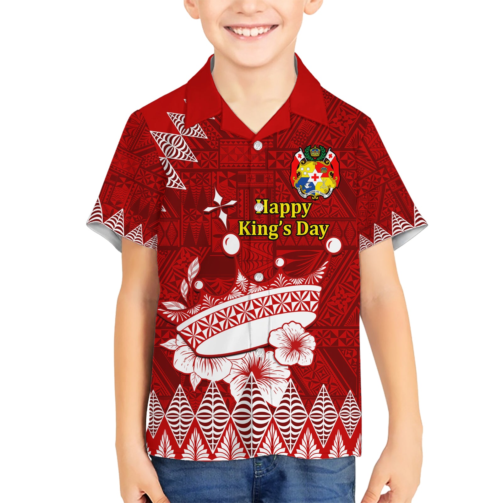 Personalised Tonga King Tupou I Day Kid Hawaiian Shirt Tongan Ngatu Pattern With Crown - Wonder Print Shop