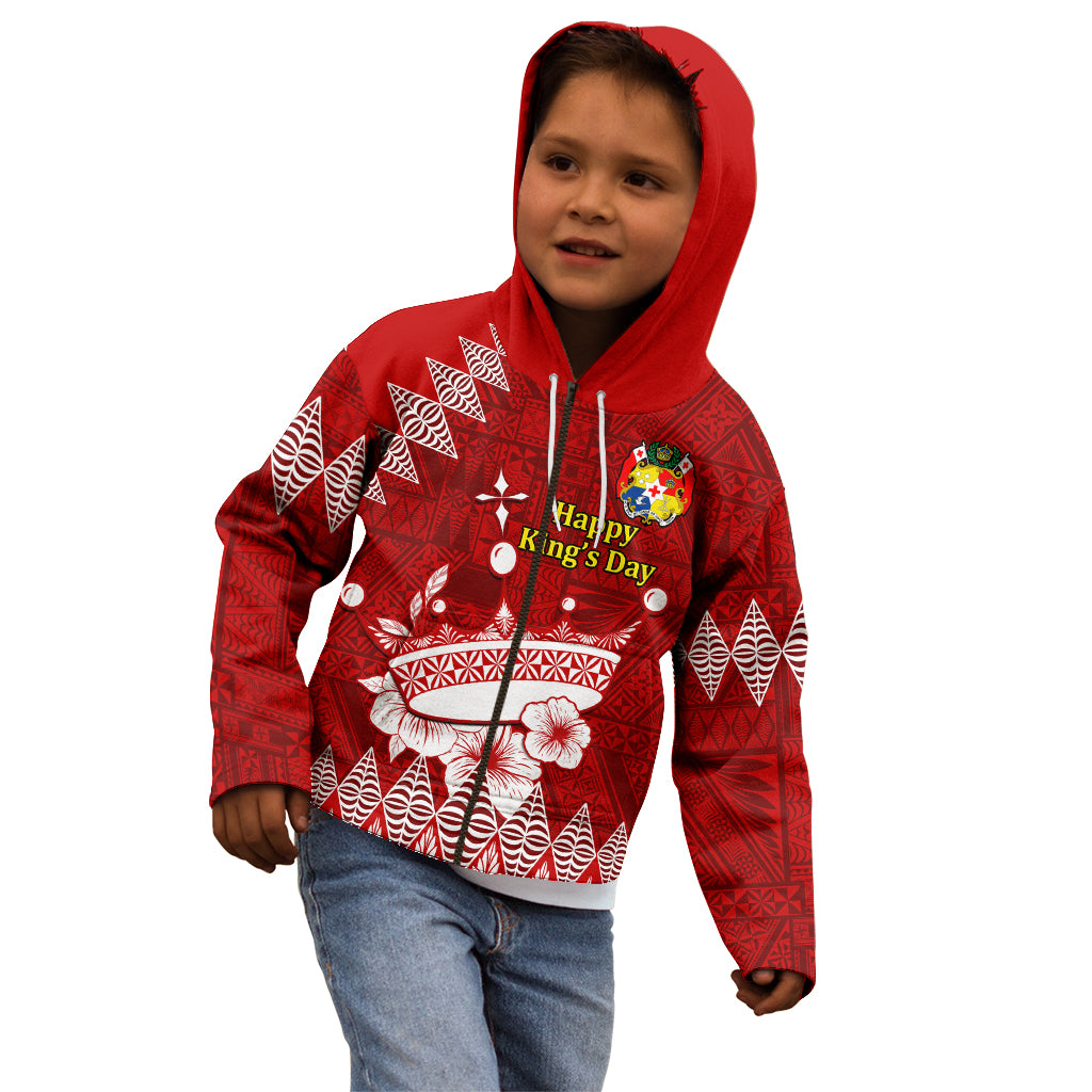 Personalised Tonga King Tupou I Day Kid Hoodie Tongan Ngatu Pattern With Crown - Wonder Print Shop