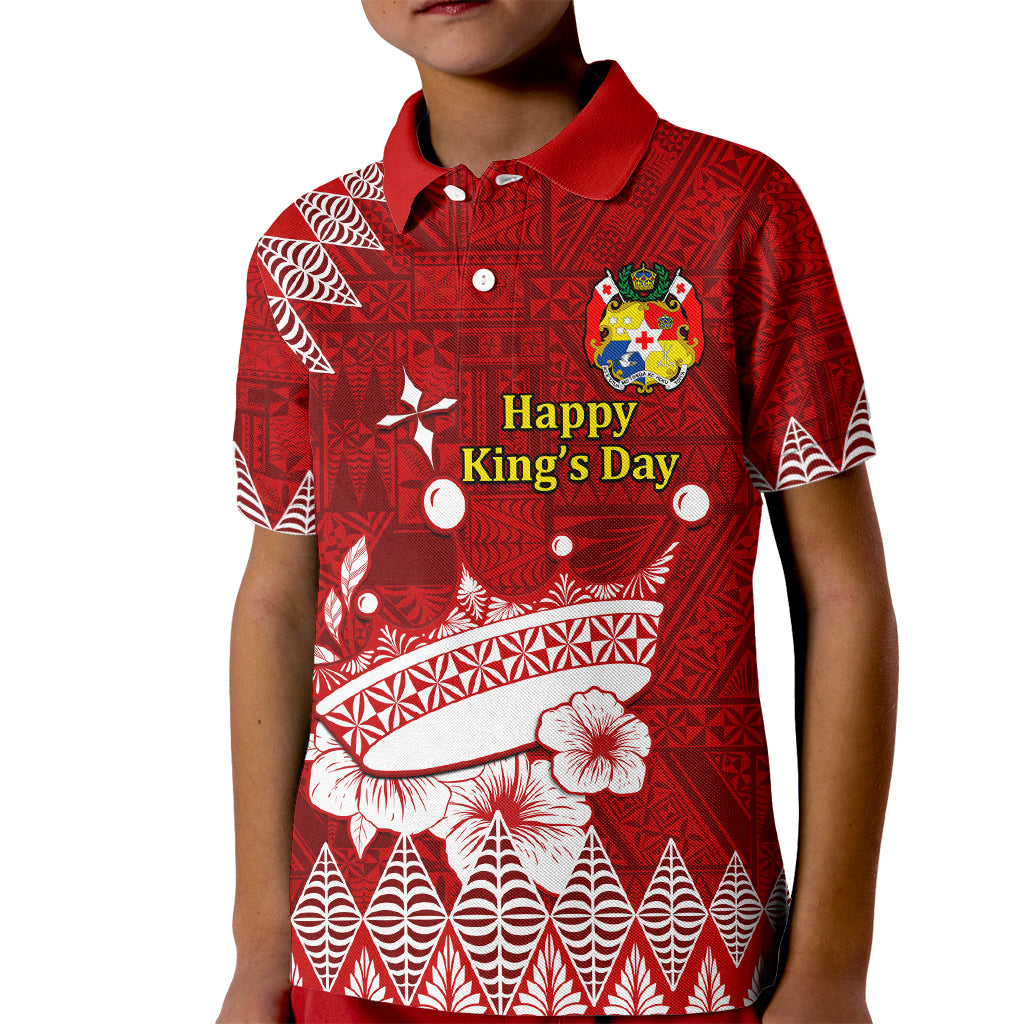 Personalised Tonga King Tupou I Day Kid Polo Shirt Tongan Ngatu Pattern With Crown - Wonder Print Shop