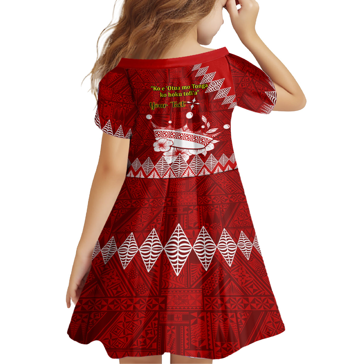 Personalised Tonga King Tupou I Day Kid Short Sleeve Dress Tongan Ngatu Pattern With Crown - Wonder Print Shop