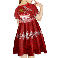 Personalised Tonga King Tupou I Day Kid Short Sleeve Dress Tongan Ngatu Pattern With Crown - Wonder Print Shop