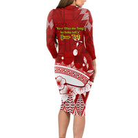 Personalised Tonga King Tupou I Day Long Sleeve Bodycon Dress Tongan Ngatu Pattern With Crown - Wonder Print Shop