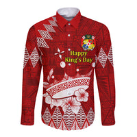 Personalised Tonga King Tupou I Day Long Sleeve Button Shirt Tongan Ngatu Pattern With Crown - Wonder Print Shop
