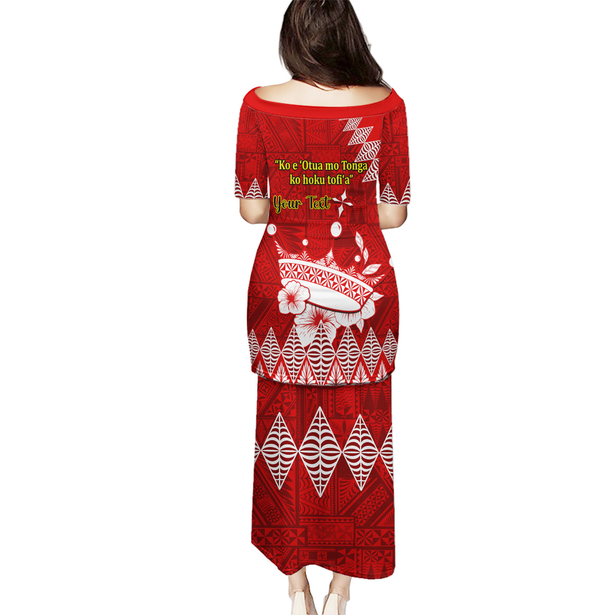 Personalised Tonga King Tupou I Day Puletasi Tongan Ngatu Pattern With Crown - Wonder Print Shop