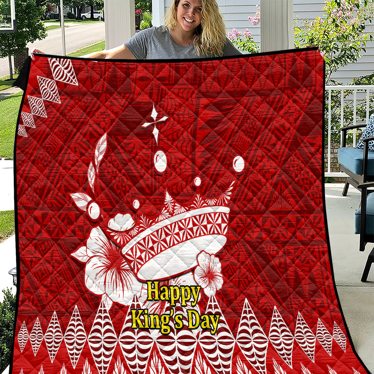 Personalised Tonga King Tupou I Day Quilt Tongan Ngatu Pattern With Crown - Wonder Print Shop