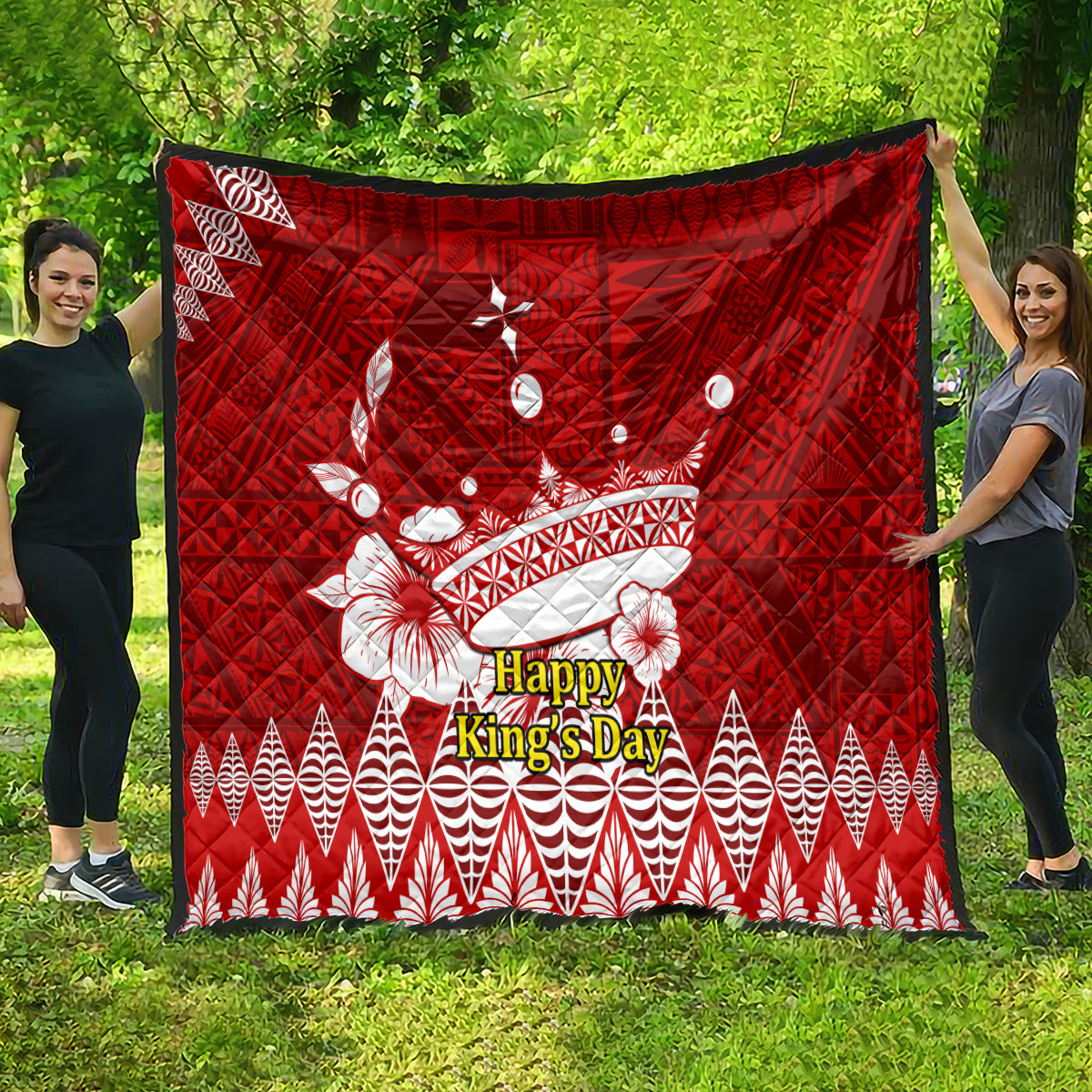 Personalised Tonga King Tupou I Day Quilt Tongan Ngatu Pattern With Crown - Wonder Print Shop