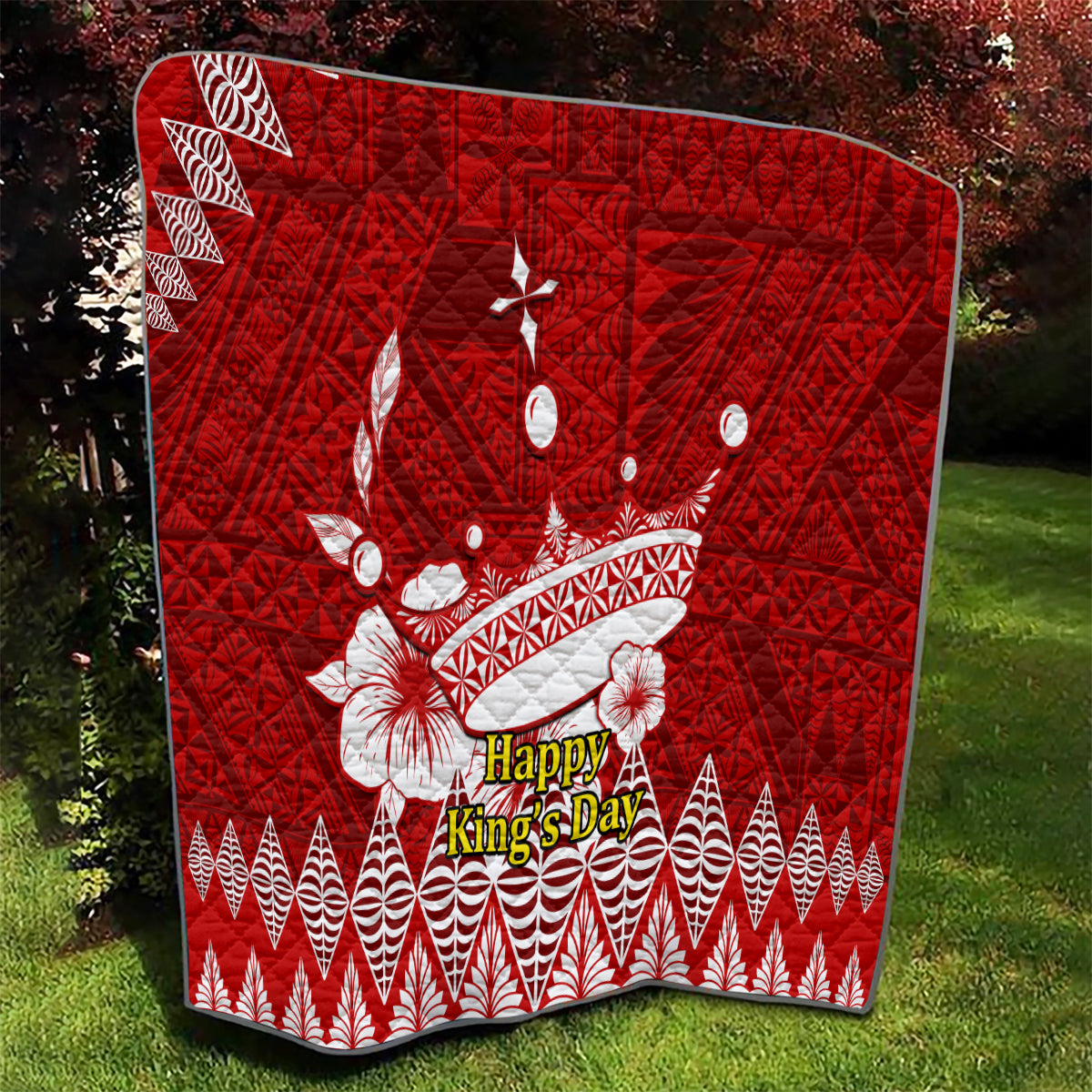 Personalised Tonga King Tupou I Day Quilt Tongan Ngatu Pattern With Crown - Wonder Print Shop