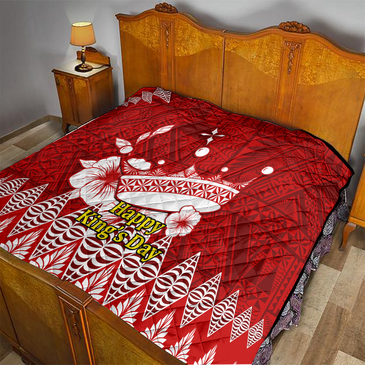 Personalised Tonga King Tupou I Day Quilt Tongan Ngatu Pattern With Crown - Wonder Print Shop