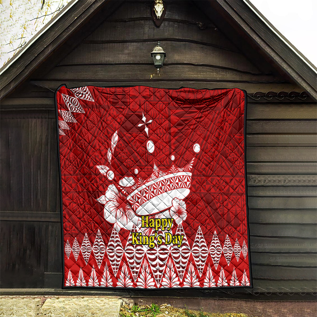 Personalised Tonga King Tupou I Day Quilt Tongan Ngatu Pattern With Crown - Wonder Print Shop
