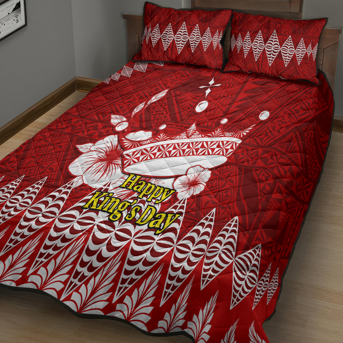 Personalised Tonga King Tupou I Day Quilt Bed Set Tongan Ngatu Pattern With Crown - Wonder Print Shop