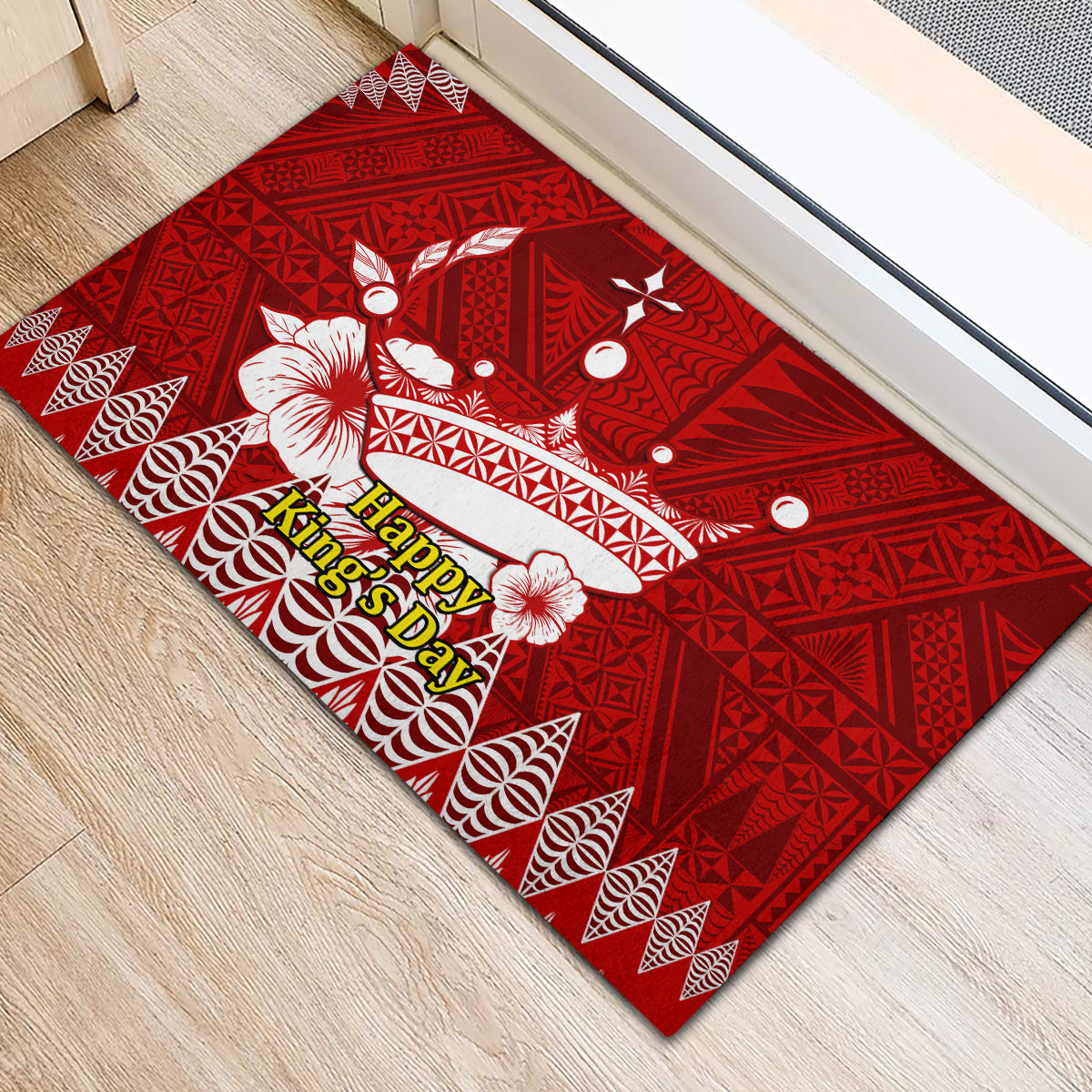 Personalised Tonga King Tupou I Day Rubber Doormat Tongan Ngatu Pattern With Crown - Wonder Print Shop