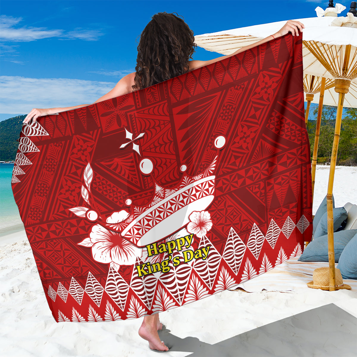 Personalised Tonga King Tupou I Day Sarong Tongan Ngatu Pattern With Crown - Wonder Print Shop