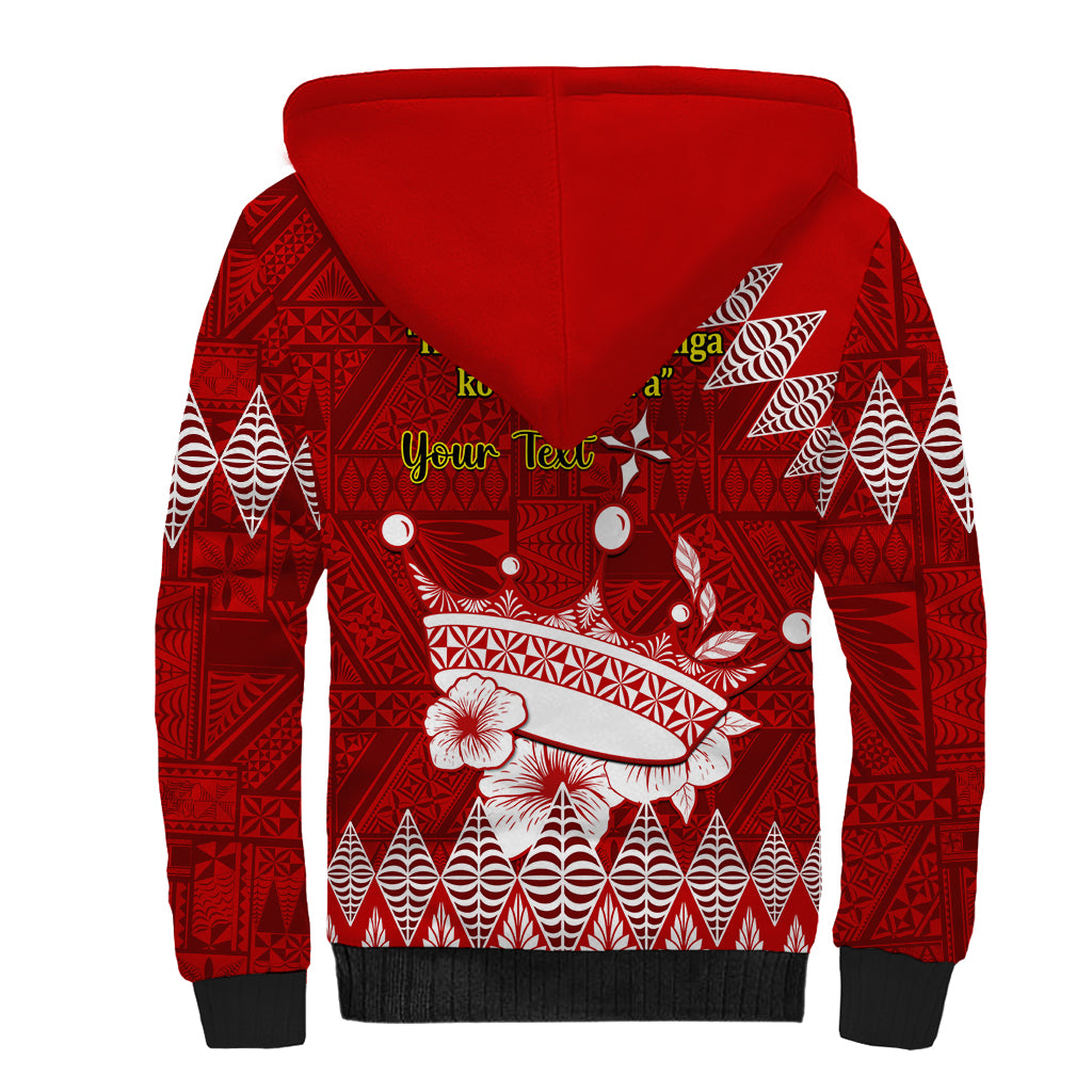Personalised Tonga King Tupou I Day Sherpa Hoodie Tongan Ngatu Pattern With Crown - Wonder Print Shop
