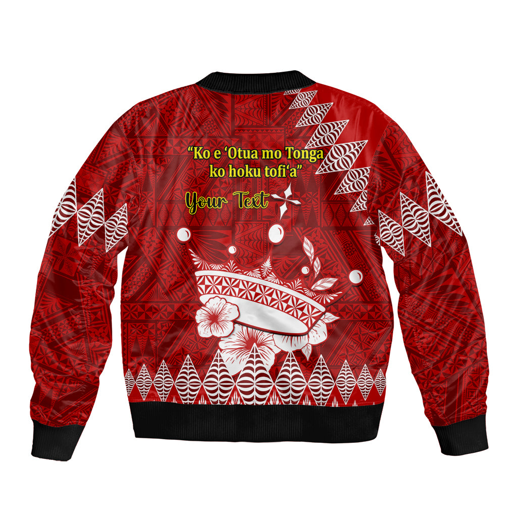 Personalised Tonga King Tupou I Day Sleeve Zip Bomber Jacket Tongan Ngatu Pattern With Crown - Wonder Print Shop