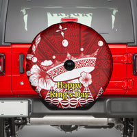 Personalised Tonga King Tupou I Day Spare Tire Cover Tongan Ngatu Pattern With Crown - Wonder Print Shop