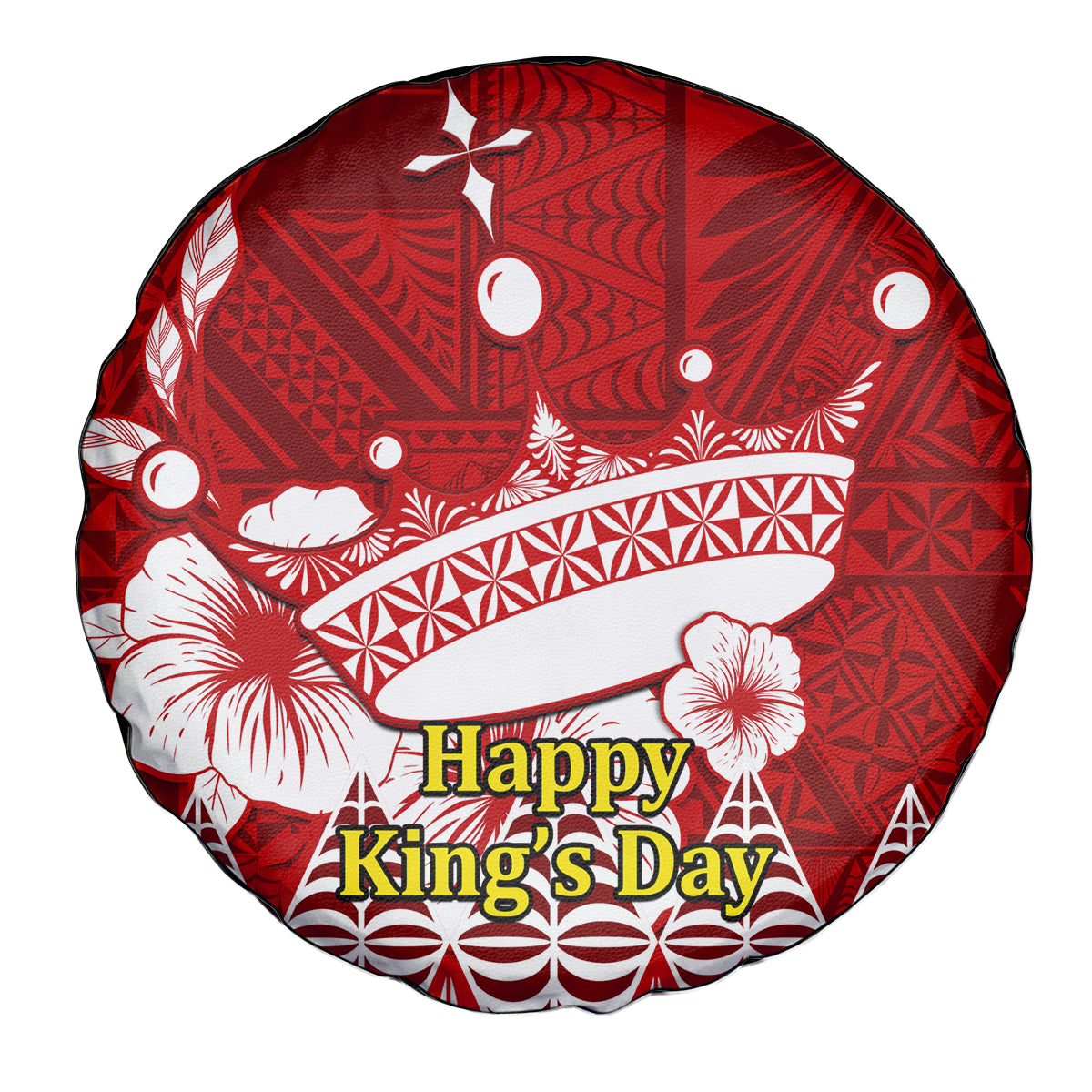 Personalised Tonga King Tupou I Day Spare Tire Cover Tongan Ngatu Pattern With Crown - Wonder Print Shop