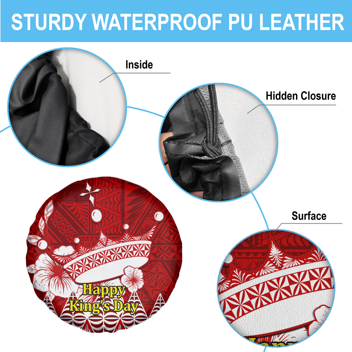 Personalised Tonga King Tupou I Day Spare Tire Cover Tongan Ngatu Pattern With Crown - Wonder Print Shop