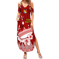 Personalised Tonga King Tupou I Day Summer Maxi Dress Tongan Ngatu Pattern With Crown - Wonder Print Shop