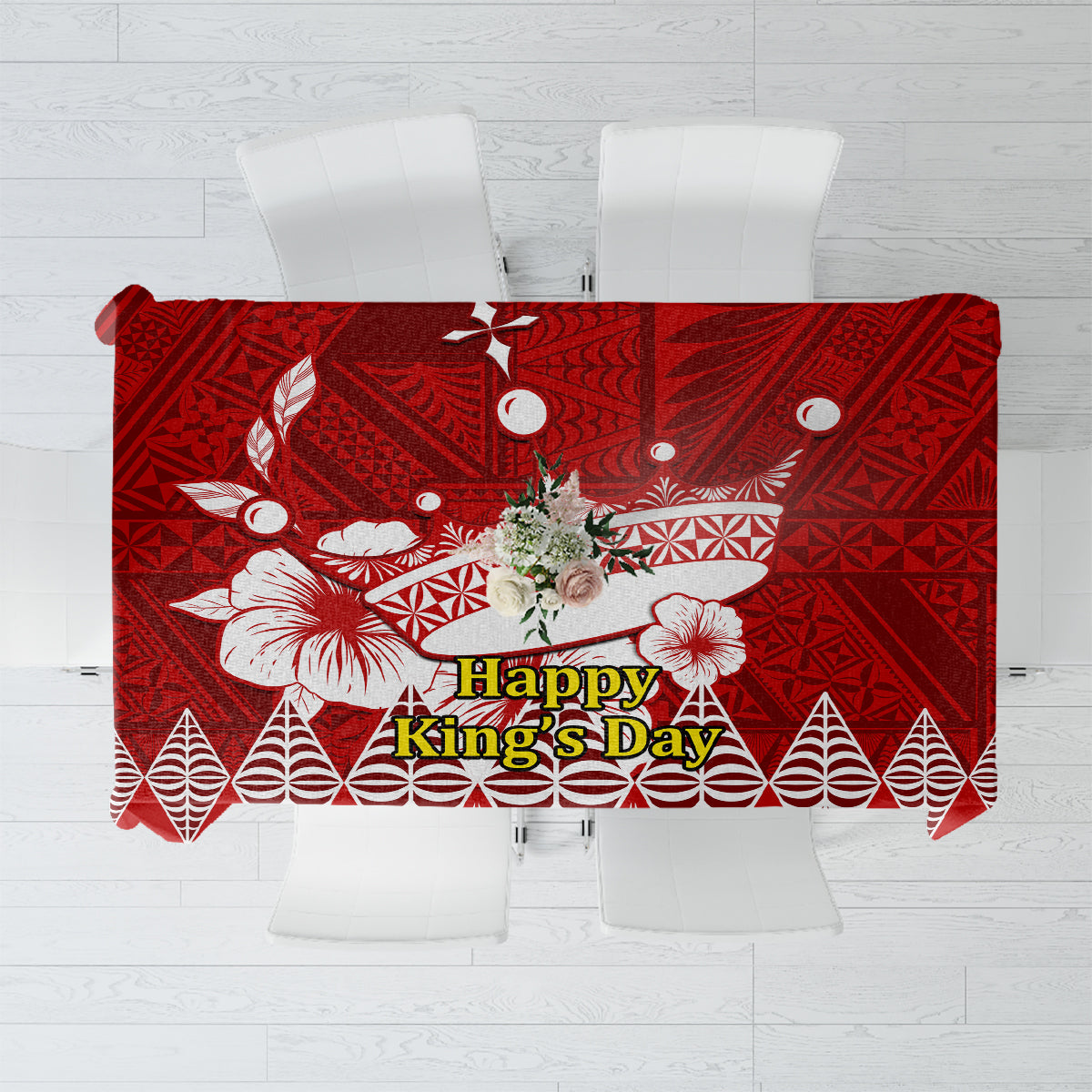Personalised Tonga King Tupou I Day Tablecloth Tongan Ngatu Pattern With Crown - Wonder Print Shop