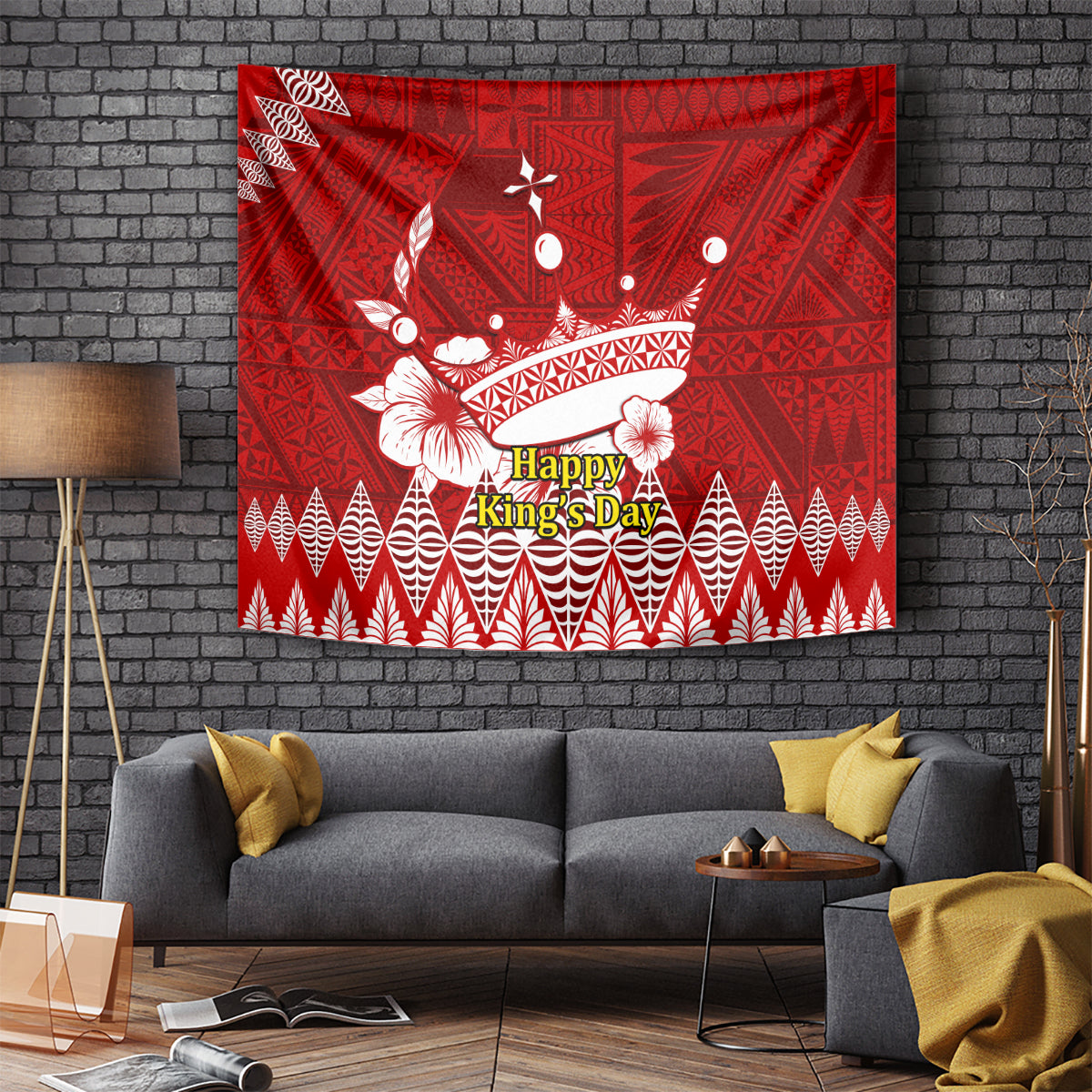 Personalised Tonga King Tupou I Day Tapestry Tongan Ngatu Pattern With Crown - Wonder Print Shop