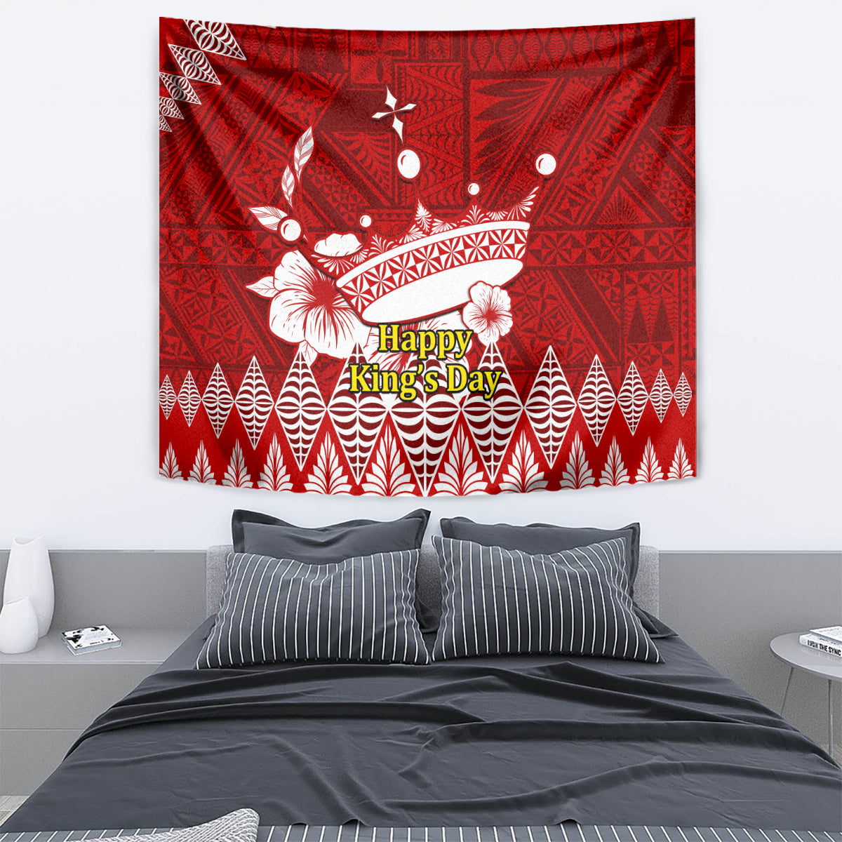 Personalised Tonga King Tupou I Day Tapestry Tongan Ngatu Pattern With Crown - Wonder Print Shop