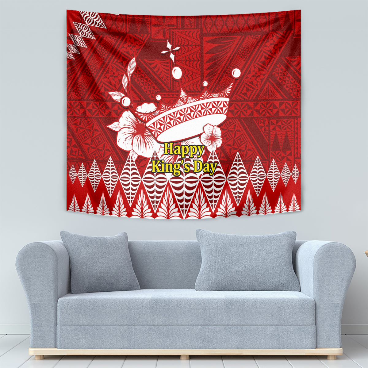 Personalised Tonga King Tupou I Day Tapestry Tongan Ngatu Pattern With Crown - Wonder Print Shop