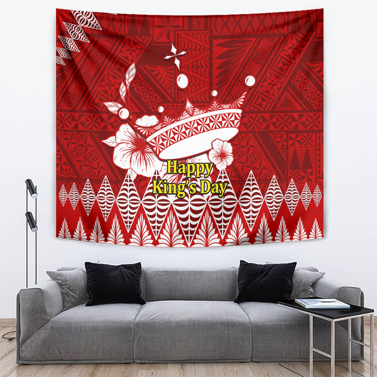 Personalised Tonga King Tupou I Day Tapestry Tongan Ngatu Pattern With Crown - Wonder Print Shop